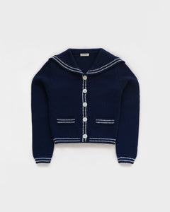 Sailor-Collar Cardigan in British Blue Lambswool