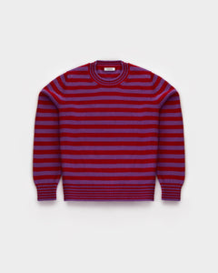 Striped Crewneck in Sari Purple and Ruby Red Lambswool