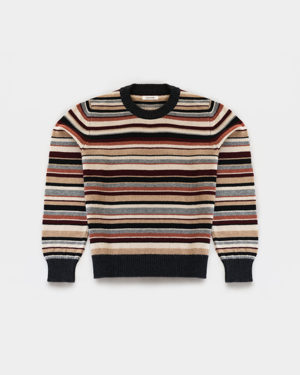 Multi-stripe crewneck in Sandstorm lambswool, flatlay
