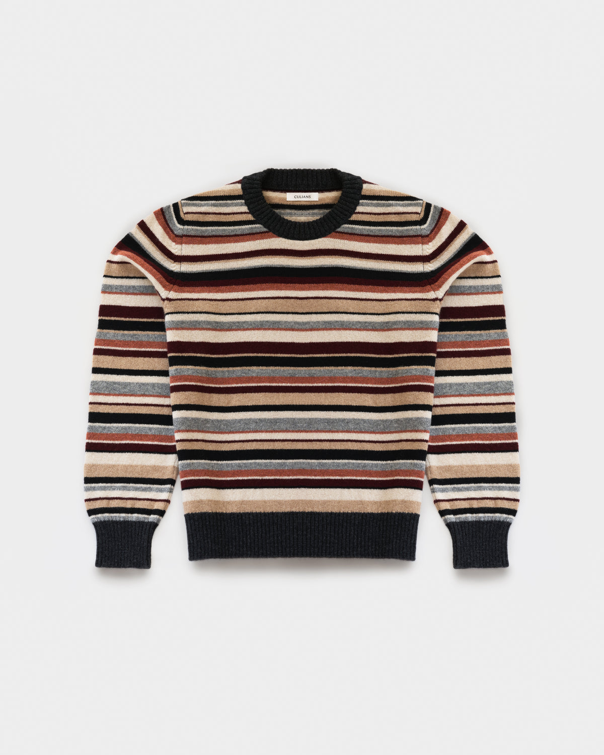 Multi-stripe crewneck in Sandstorm lambswool, flatlay