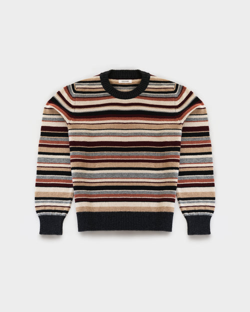 Multi-stripe crewneck in Sandstorm lambswool, flatlay